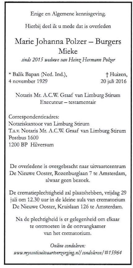 rouwadvertentie polzer